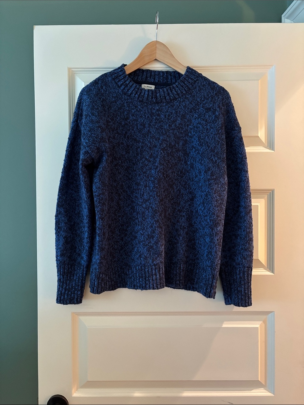 LL Bean Textured Blue and Black Crewneck Sweater
